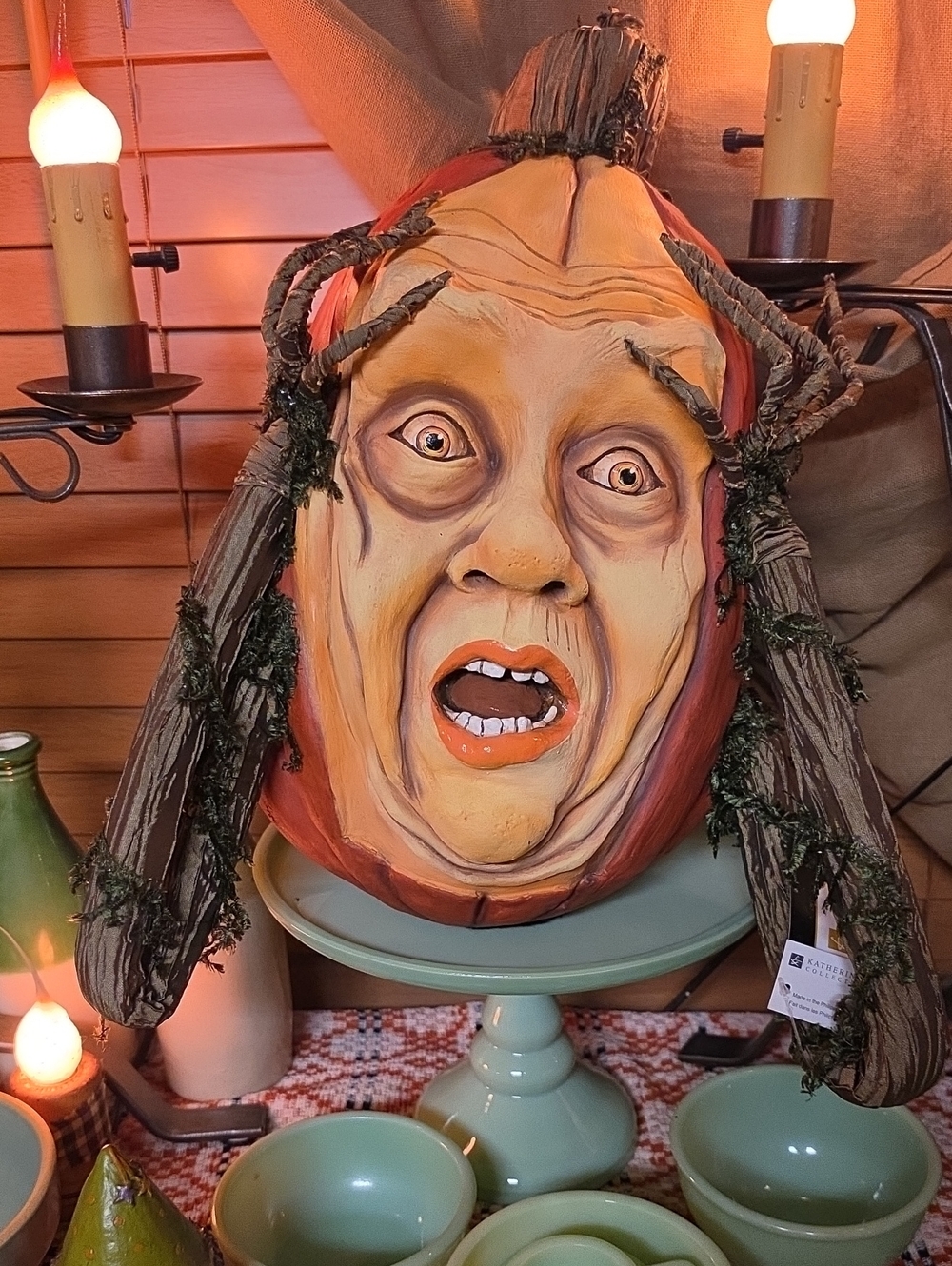 Katherine's Collection Orange and Brown Haunted Pumpkin Head Accent